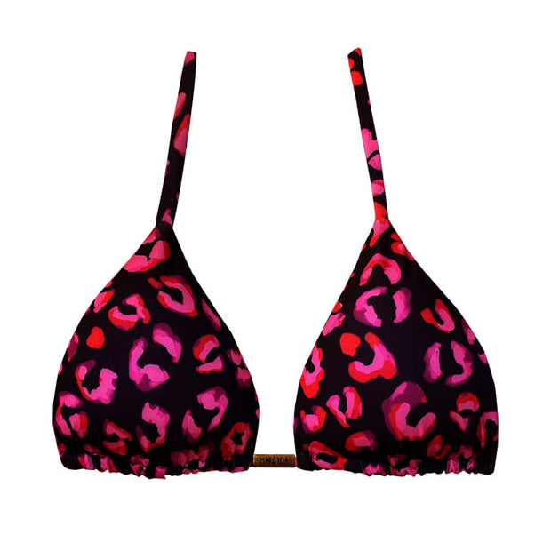 Black and Pink Jaguar Brazilian Triangle Bikini Top