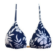 Navy Blue Flowers Brazilian Triangle Bikini Top