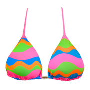 Neon Pink Waves Brazilian Triangle Bikini Top