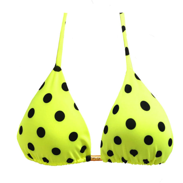 Neon Green Polka Dots Brazilian Triangle Bikini Top