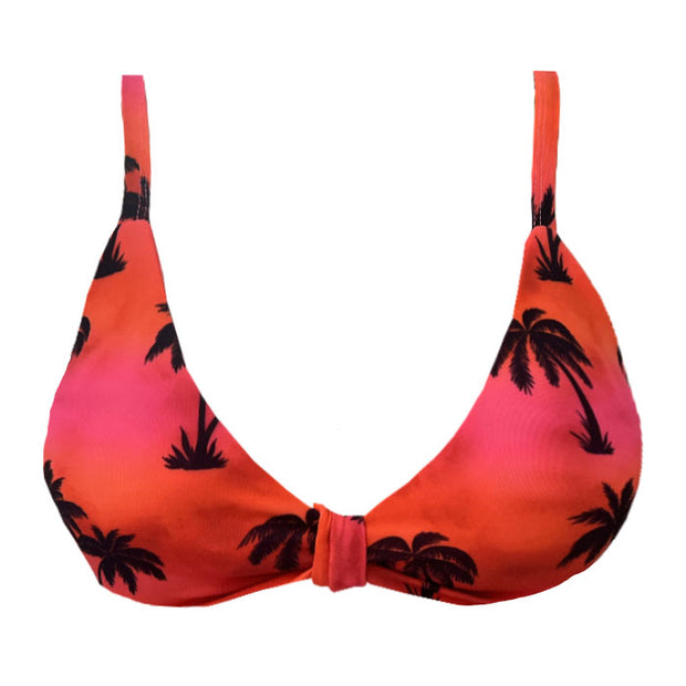 Red Tie Dye Coconut Trees Brazilian Fixed Knot Triangle Bikini Top