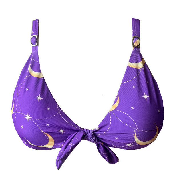 Purple Summer Moon Brazilian Fixed Knot Triangle Bikini Top
