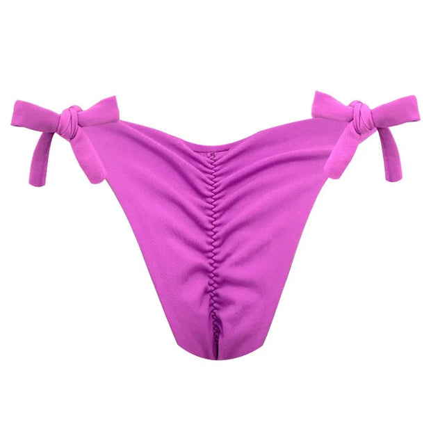 Solid Pink Magenta Brazilian Tie Side Scrunch Bikini Bottom