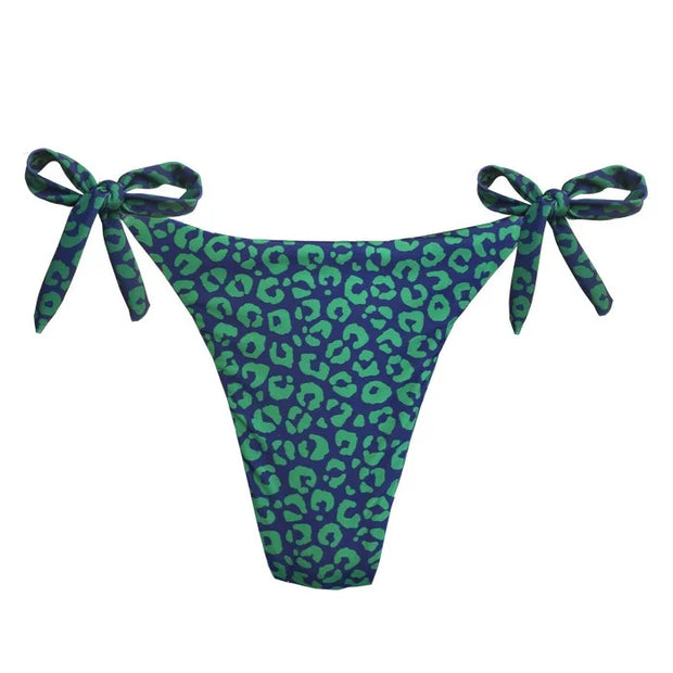 Blue and Green Jaguar Brazilian Tie Side Scrunch Bikini Bottom