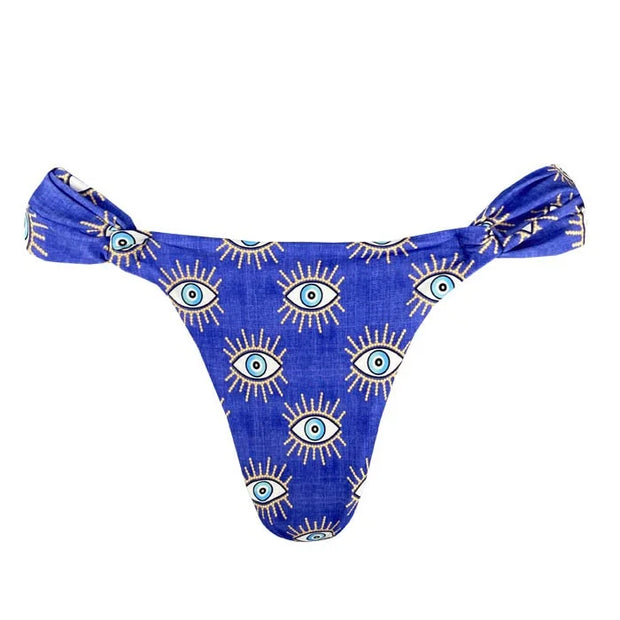 Blue Greek Eye Brazilian Classic Side Scrunch Bikini Bottom