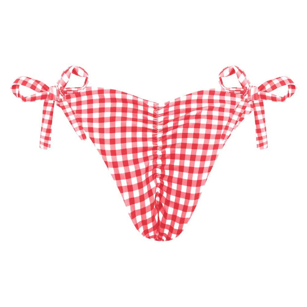 Red Vichy Plaid Brazilian Tie Side Scrunch Bikini Bottom