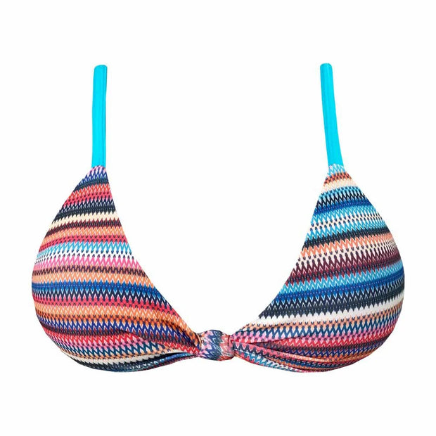 Colorful Stripes Brazilian Fixed Knot Triangle Bikini Top