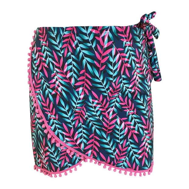 Royal Blue Neon Leaves Swim Cover Up Pareo Skirt