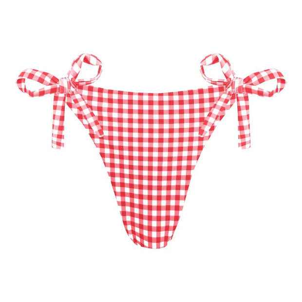 Red Vichy Plaid Brazilian Tie Side Scrunch Bikini Bottom