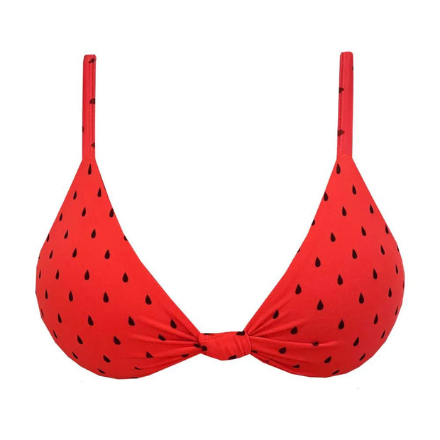 Red Watermelon Brazilian Fixed Knot Triangle Bikini Top