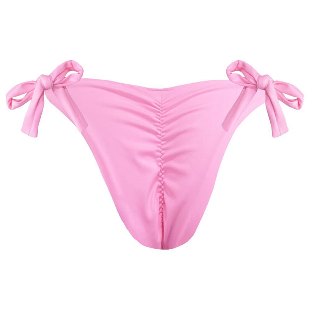 Solid Pink Cotton Candy Brazilian Tie Side Scrunch Bikini Bottom