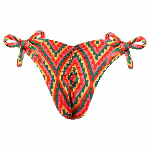 Colorful Geometric Brazilian Tie Side Scrunch Bikini Bottom