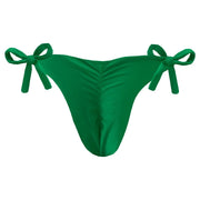 Solid Green Brazilian Tie Side Scrunch Bikini Bottom