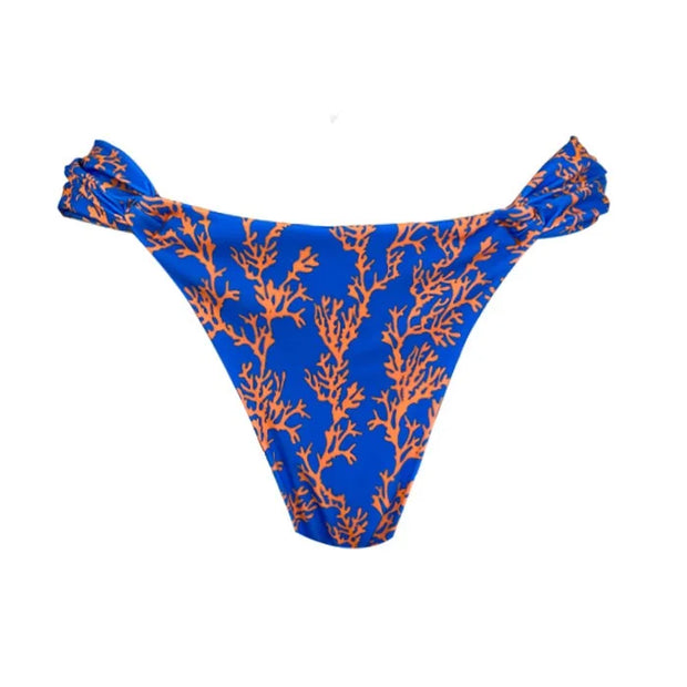 Blue Orange Sea Coral Brazilian Classic Side Scrunch Bikini Bottom