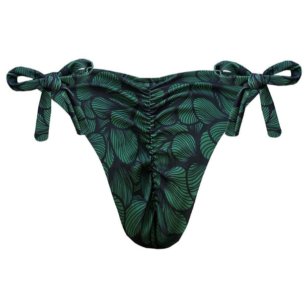 Green Waves Brazilian Tie Side Scrunch Bikini Bottom