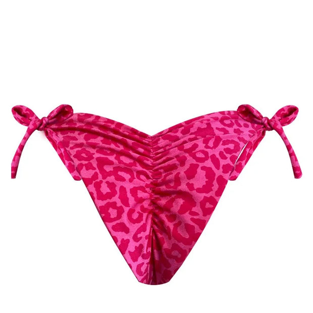 Pink Glow Jaguar Brazilian Tie Side Scrunch Bikini Bottom