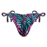 Royal Blue Neon Leaves Brazilian Tie Side Scrunch Bikini Bottom