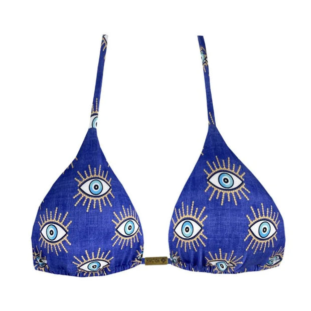 Blue Greek Eye Brazilian Triangle Bikini Top