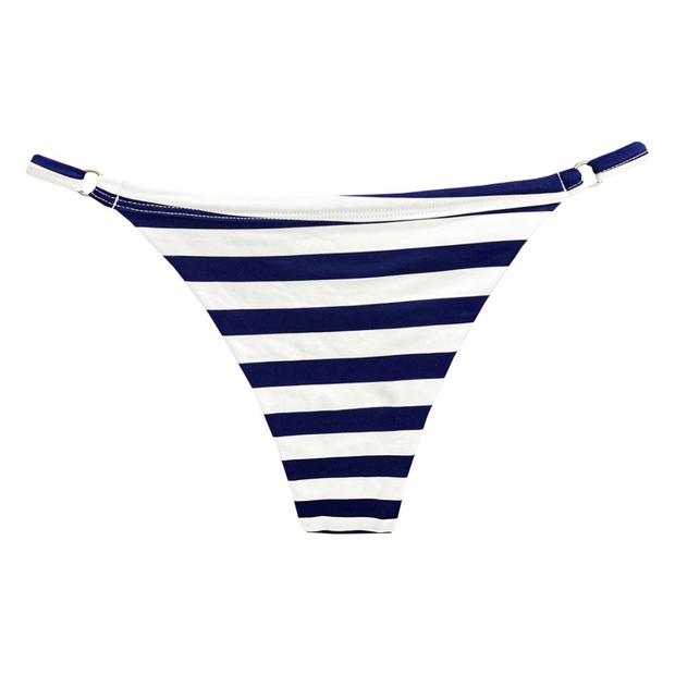 Blue Navy Stripes Brazilian Thong Bikini Bottom