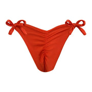 Solid Red Brazilian Tie Side Scrunch Bikini Bottom