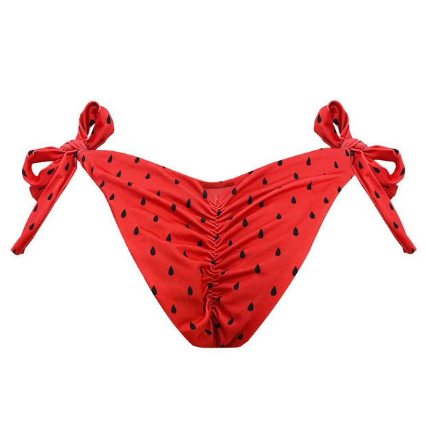 Red Watermelon Brazilian Tie Side Scrunch Bikini Bottom