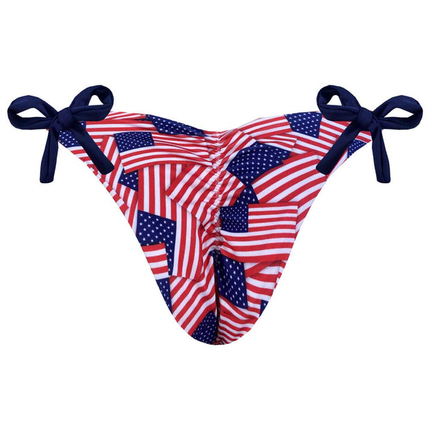 Mini American Flags Brazilian Tie Side Scrunch Bikini Bottom
