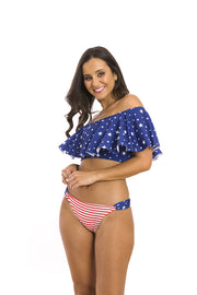 American Flag Brazilian Flounce Off Shoulder Bikini Top