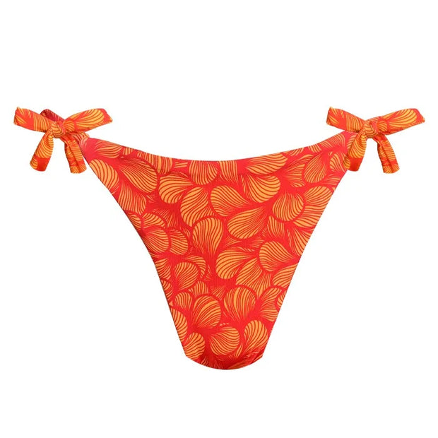 Pink and Yellow Waves Brazilian Tie Side Scrunch Bikini Bottom