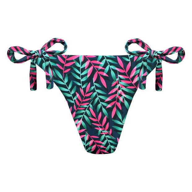 Royal Blue Neon Leaves Brazilian Tie Side Scrunch Bikini Bottom