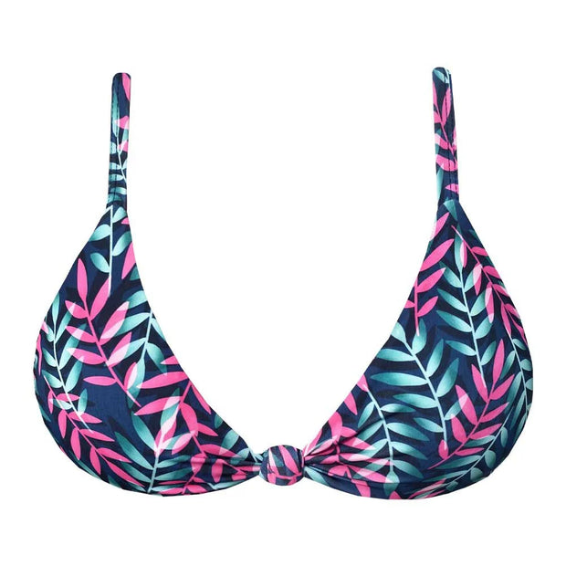 Royal Blue Neon Leaves Brazilian Knot Triangle Bikini Top