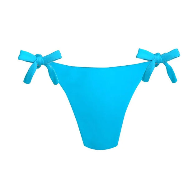 Solid Turquoise Blue Brazilian Tie Side Scrunch Bikini Bottom