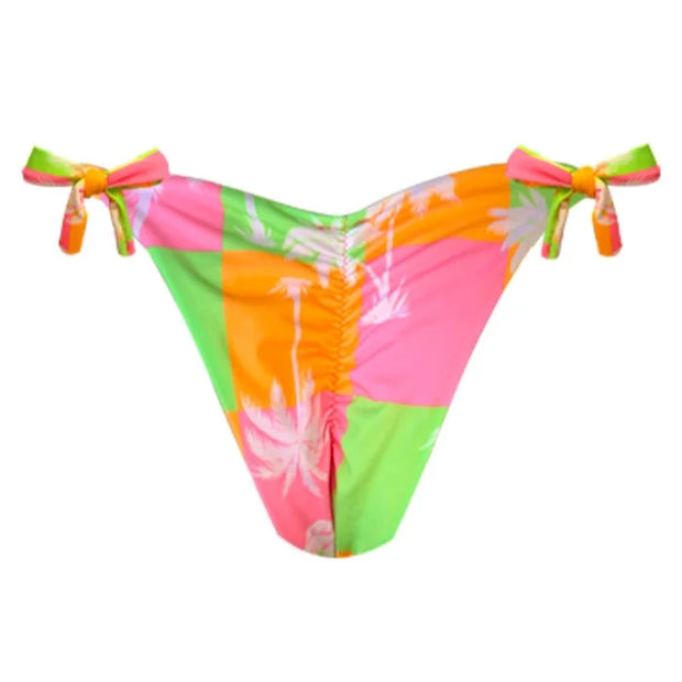 Colorful Coconut Trees Brazilian Tie Side Scrunch Bikini Bottom