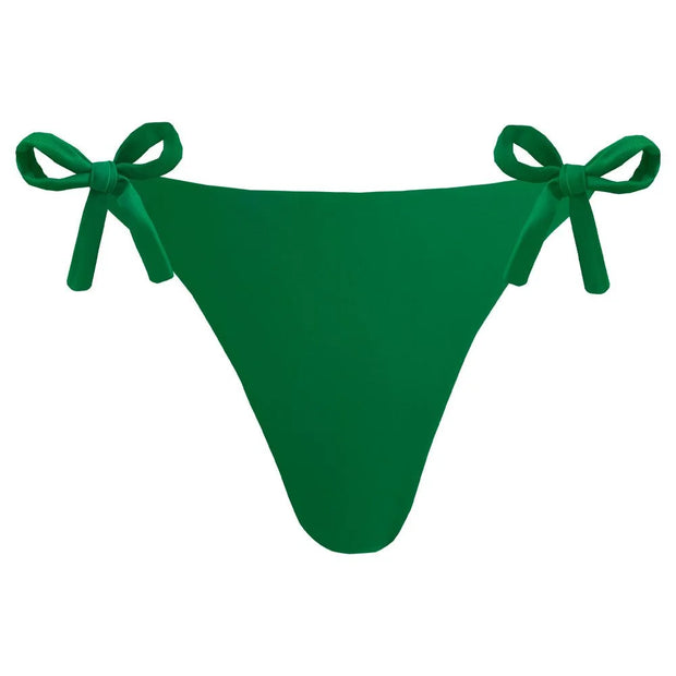 Solid Green Brazilian Tie Side Scrunch Bikini Bottom