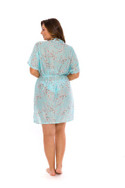 Blue White Flowers Swim Cover Up Kimono