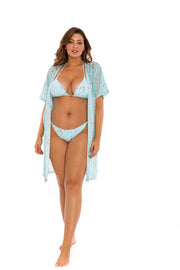 Blue White Flowers Swim Cover Up Kimono