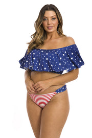 American Flag Stripes Brazilian Classic Side Scrunch Bikini Bottom
