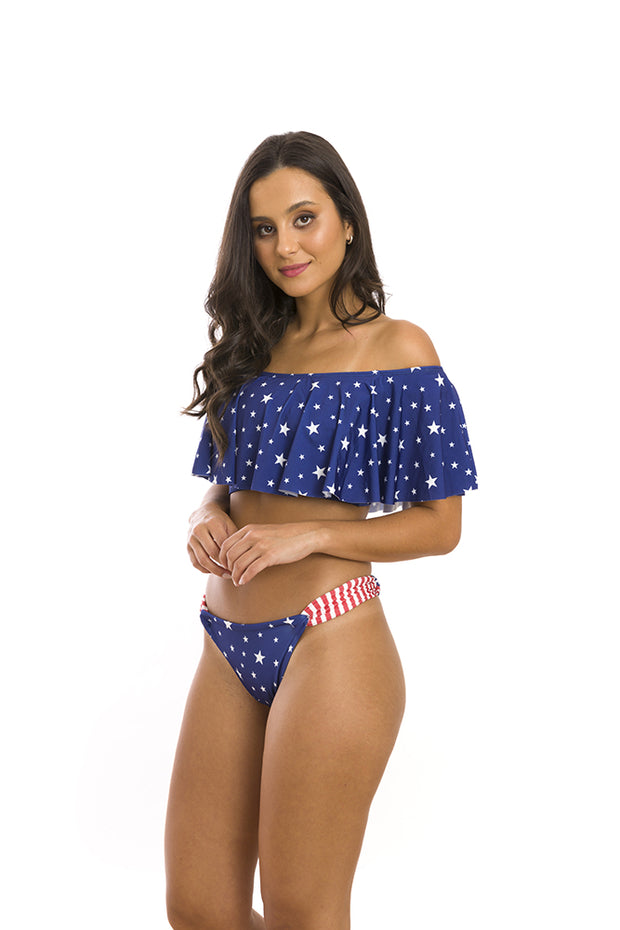 American Flag Stars Brazilian Classic Side Scrunch Bikini Bottom