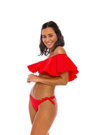 Red Watermelon Brazilian Flounce Off Shoulder Bikini Top