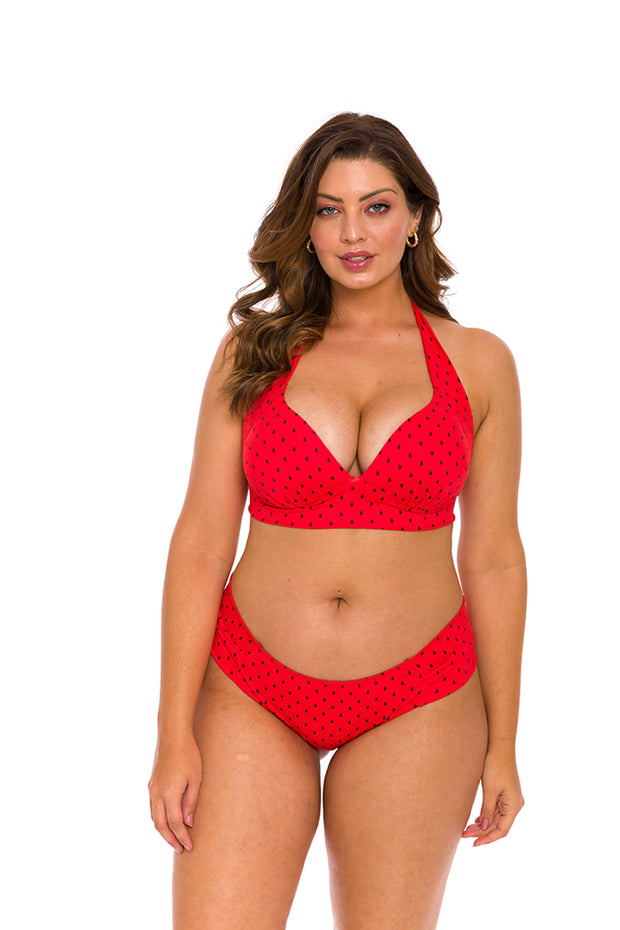 Red Watermelon Brazilian Halter Bikini Top